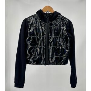 ALO Yoga Jacket Womens S Black Iridescent Quilted Hooded Mixed Media Zip